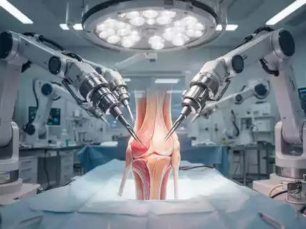 Roboterarme in einem Labor, die präzise an biologischem Gewebe arbeiten, symbolisieren moderne Therapieansätze für Gelenkschmerzen. - Foto: über boerse-global.de