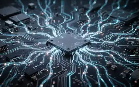 Eine Nahaufnahme einer futuristischen Platine mit leuchtenden KI-Neuronenpfaden, die eine technologische Revolution symbolisiert. - Foto: über boerse-global.de
