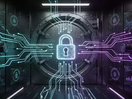 A stylized digital vault with glowing data lines and a prominent padlock icon, representing secure real-time financial transactions. - Foto: über boerse-global.de