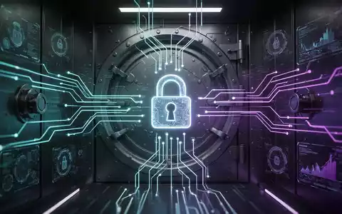 A stylized digital vault with glowing data lines and a prominent padlock icon, representing secure real-time financial transactions. - Foto: über boerse-global.de