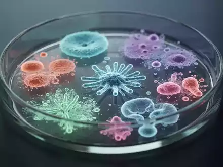 Nahaufnahme einer Petrischale mit verschiedenen, subtil leuchtenden mikrobiellen Kulturen, die die Komplexität des Darmmikrobioms darstellen. - Foto: über boerse-global.de
