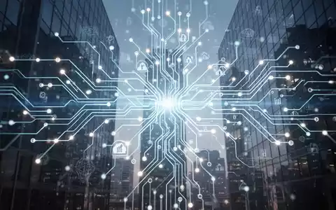 A glowing, interconnected neural network design with subtle corporate building outlines, symbolizing AI integration in the enterprise sector. - Foto: über boerse-global.de