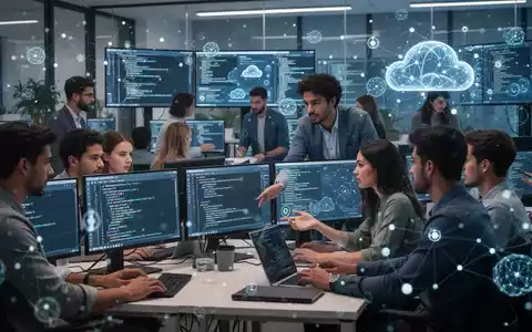 Students and professionals learning AI and cloud computing in a modern classroom, with digital overlays representing data and AI concepts. - Foto: über boerse-global.de