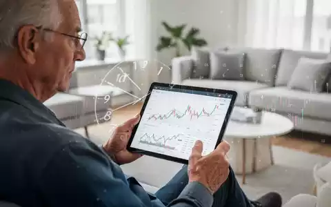 Eine nachdenkliche ältere Person betrachtet ein Tablet mit Finanzgrafiken in einem modernen Wohnzimmer, das Altersvorsorge symbolisiert. - Foto: über boerse-global.de