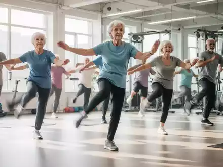 Eine Gruppe von Senioren macht Gymnastikübungen in einem hellen Raum, um die Gelenkgesundheit und Beweglichkeit zu fördern. - Foto: über boerse-global.de