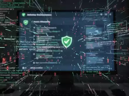 Abstrakte Darstellung von Datenpaketen und Codefehlern, die aus einer Antivirus-Software auf einem Computerbildschirm austreten. - Foto: über boerse-global.de