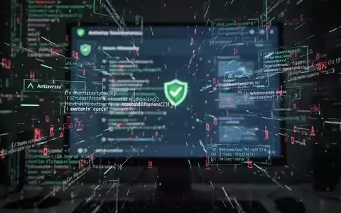 Abstrakte Darstellung von Datenpaketen und Codefehlern, die aus einer Antivirus-Software auf einem Computerbildschirm austreten. - Foto: über boerse-global.de