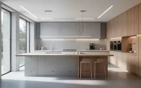 Eine moderne, minimalistische Küche ohne Oberschränke, mit glatten Oberflächen, viel Tageslicht und offener Raumwirkung. - Foto: über boerse-global.de