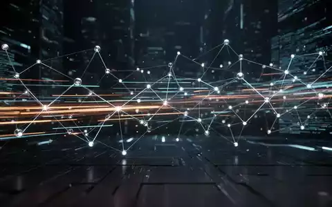 Abstrakte Darstellung von schnellem Datenfluss mit leuchtenden Linien und Knoten vor dunklem, futuristischem Hintergrund. - Foto: über boerse-global.de