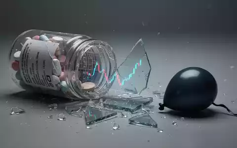 Eine zerbrochene Medikamentenflasche mit Glasscherben, die einen abstürzenden Aktienchart reflektieren, symbolisiert einen Fehlschlag. - Foto: über boerse-global.de