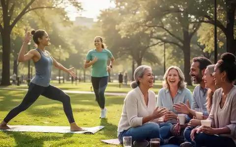 Eine Gruppe von Menschen, die Yoga praktizieren, joggen und soziale Interaktionen pflegen, um psychische Gesundheit zu fördern. - Foto: über boerse-global.de