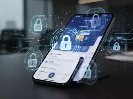Ein Smartphone zeigt eine Banking-App mit Sicherheitssymbolen, die die Sicherheit mobiler Zahlungen und Betrugsprävention darstellen. - Foto: über boerse-global.de
