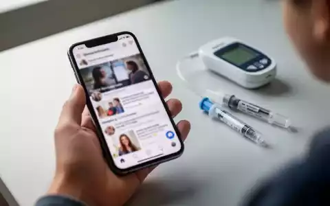 Eine junge Hand hält ein Smartphone, im Hintergrund ein Blutzuckermessgerät und Insulinpen. Fokus auf digitale Medien und Gesundheit. - Foto: über boerse-global.de