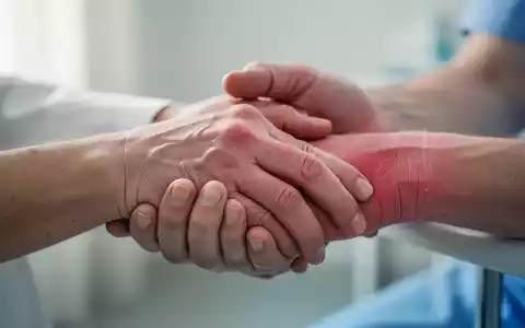 Nahaufnahme von Händen mit sichtbaren Gelenken, eine Hand hält die andere, was chronische Schmerzen und Pflege symbolisiert. - Foto: über boerse-global.de