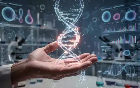 Eine Hand hält eine leuchtende, DNA-ähnliche Helixstruktur vor einem Hintergrund aus wissenschaftlicher Ausrüstung und Datenvisualisierungen. - Foto: über boerse-global.de