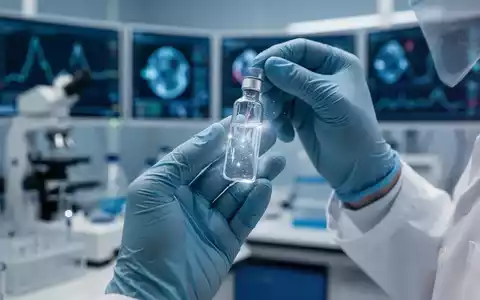 Nahaufnahme der Hände eines Wissenschaftlers, der in einem Labor eine Ampulle mit einer therapeutischen Flüssigkeit hält, mit unscharfen Geräten im Hintergrund. - Foto: über boerse-global.de
