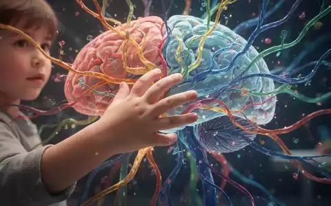 Eine Kinderhand interagiert mit farbigen, abstrakten neurologischen Pfaden, die Gehirntraining und kognitive Entwicklung symbolisieren. - Foto: über boerse-global.de