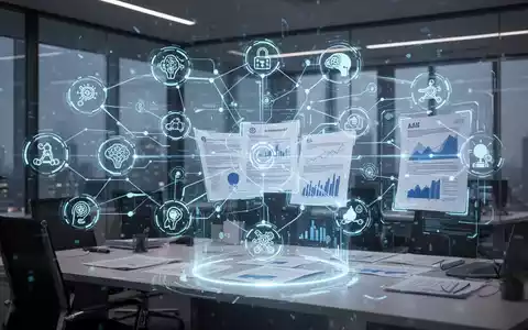 A digital interface with AI and data icons, showing holographic business documents, symbolizing proposal software and sales automation. - Foto: über boerse-global.de