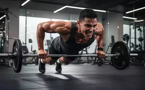 Eine Person führt einen Burpee in einem modernen Fitnessstudio aus, die Muskeln sind angespannt und der Schweiß glänzt. - Foto: über boerse-global.de