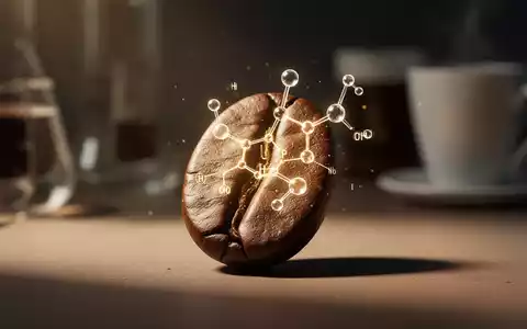 Nahaufnahme einer Kaffeebohne mit einer stilisierten, leuchtenden molekularen Struktur, die Kaffeesäure darstellt. - Foto: über boerse-global.de