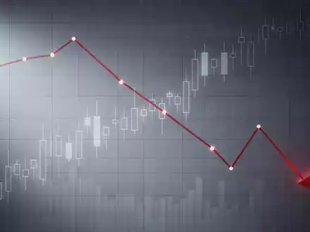 Ein fallender Börsenkurs-Graph mit abstrakten Finanzdaten, der einen deutlichen Marktrückgang darstellt. - Foto: über boerse-global.de