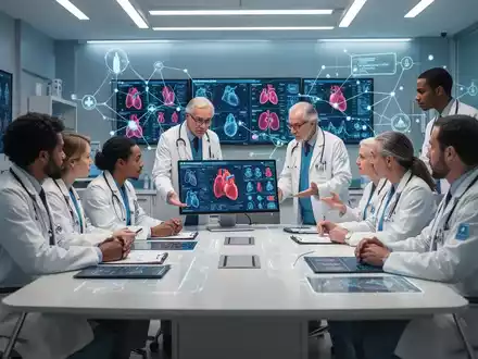 Ärzte verschiedener Fachrichtungen besprechen Patientendaten in einem Konferenzraum und symbolisieren interdisziplinäre Zusammenarbeit. - Foto: über boerse-global.de