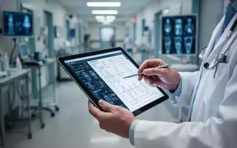 Hände eines Arztes, der medizinische Diagramme oder ein Tablet mit Patientendaten überprüft, im Hintergrund verschwommene medizinische Instrumente. - Foto: über boerse-global.de