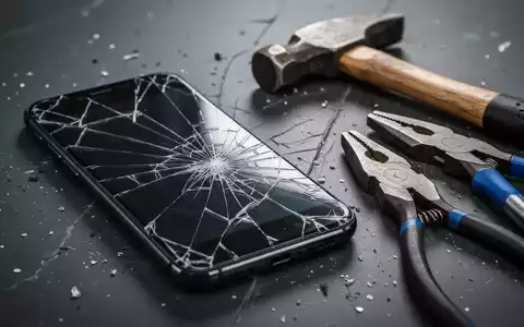 Ein kaputtes Smartphone liegt neben einem Hammer und einer Zange auf einem dunklen Hintergrund, Symbol für Online-Betrug. - Foto: über boerse-global.de