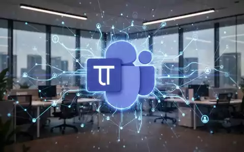 A stylized Microsoft Teams logo with digital network lines and location pins, representing workplace check-in and connectivity. - Foto: über boerse-global.de