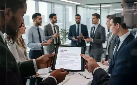 Eine Gruppe von Fachleuten in einem modernen Büro, die Dokumente prüfen und sich über rechtliche Aspekte austauschen. - Foto: über boerse-global.de