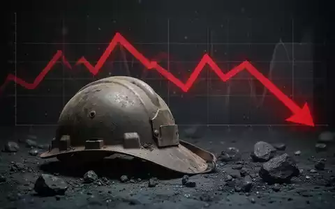 Ein verlassener Bergbauhelm auf staubigem Untergrund mit einem dezenten roten Abwärtspfeil, der einen Wertverlust anzeigt. - Foto: über boerse-global.de
