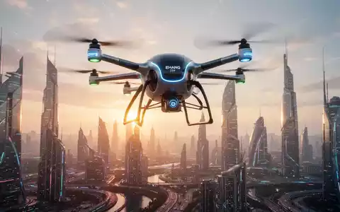 Ein EHang 216 AAV fliegt über eine futuristische Stadt bei Sonnenaufgang, symbolisiert Wachstum und Innovation in der E-Mobilität. - Foto: über boerse-global.de