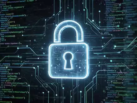 A glowing digital padlock icon superimposed on a complex web of data streams and code, symbolizing advanced cybersecurity and AI. - Foto: über boerse-global.de