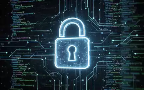 A glowing digital padlock icon superimposed on a complex web of data streams and code, symbolizing advanced cybersecurity and AI. - Foto: über boerse-global.de