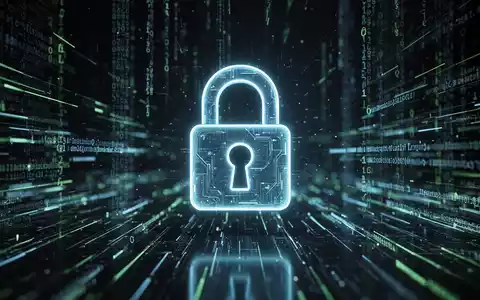 A stylized, glowing padlock icon over an abstract digital landscape of code and data streams, representing cybersecurity. - Foto: über boerse-global.de