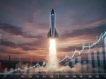 Eine moderne Rakete startet bei Sonnenuntergang, mit einem aufsteigenden Finanzdiagramm im Vordergrund, das Wachstum und positive Marktstimmung symbolisiert. - Foto: über boerse-global.de