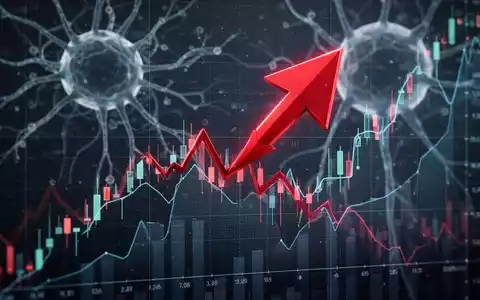 Ein roter Abwärtspfeil durchbohrt eine digitale Börsenkurve, die einen starken Rückgang zeigt, mit abstrakten KI-Netzwerken im Hintergrund. - Foto: über boerse-global.de