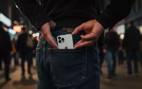 Ein Smartphone wird aus der Gesäßtasche einer Person in einer dunklen städtischen Umgebung gestohlen. - Foto: über boerse-global.de