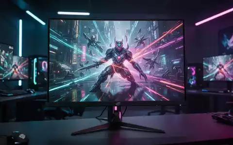 A close-up of a glossy black gaming monitor displaying a vibrant, high-resolution game scene with bright colors and sharp details. - Foto: über boerse-global.de