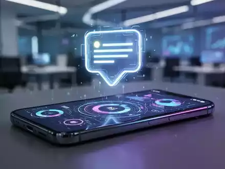 Ein stilisiertes, leuchtendes Benachrichtigungssymbol über einem modernen Smartphone, das KI-Verarbeitung und Informations-Highlights anzeigt. - Foto: über boerse-global.de
