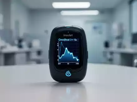 Ein Insulet Omnipod DASH Insulin-Managementsystem-Gerät mit einer subtilen Reflexion eines Abwärtstrends. - Foto: über boerse-global.de