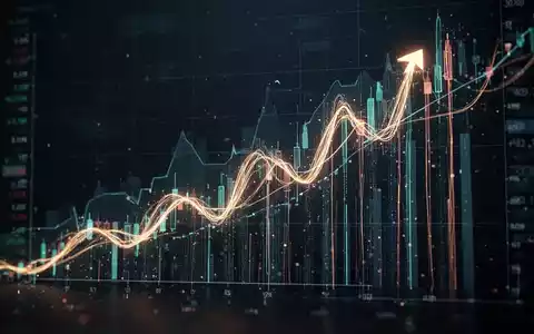 Abstrakte Darstellung von Finanzmarktwachstum mit aufsteigenden Lichtspuren vor dunklem Hintergrund, symbolisiert Kursanstieg. - Foto: über boerse-global.de