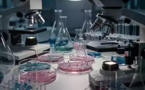 Nahaufnahme eines medizinischen Labors mit Petrischalen, Mikroskopen und Glasgefäßen, das wissenschaftliche Forschung symbolisiert. - Foto: über boerse-global.de