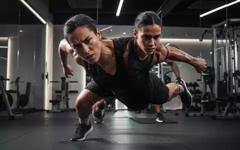 Eine Person führt eine hochintensive Bodyweight-Übung mit konzentriertem Ausdruck in einem modernen Fitnessstudio aus. - Foto: über boerse-global.de