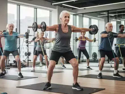 Eine Gruppe von Menschen unterschiedlichen Alters, darunter Senioren, beim Krafttraining in einem Fitnessstudio. - Foto: über boerse-global.de