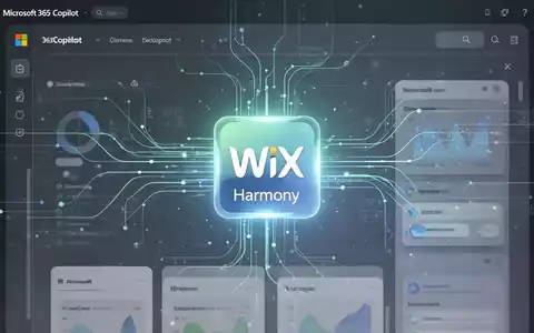A glowing Wix Harmony icon integrated into a Microsoft 365 Copilot interface, representing AI-driven web development and collaboration. - Foto: über boerse-global.de