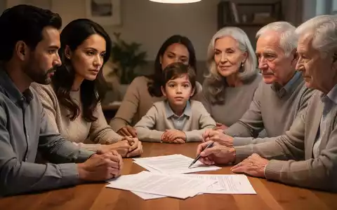 Eine moderne Familie sitzt nachdenklich an einem Tisch, umgeben von Dokumenten, was die Komplexität der Nachlassplanung symbolisiert. - Foto: über boerse-global.de