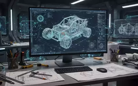 A futuristic workstation with a complex 3D model on a large screen, glowing AI interface elements, and design tools, symbolizing AI in design software. - Foto: über boerse-global.de
