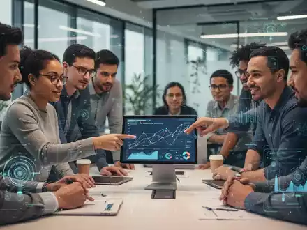 Eine vielfältige Gruppe von Mitarbeitern diskutiert in einem modernen Büro, während eine Person auf ein Tablet mit Daten zeigt. - Foto: über boerse-global.de