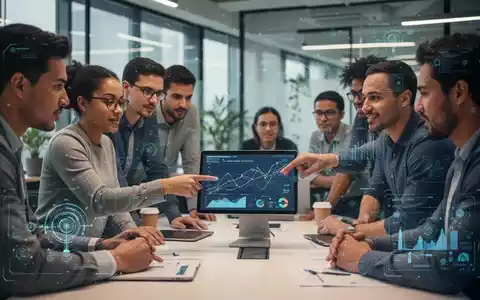 Eine vielfältige Gruppe von Mitarbeitern diskutiert in einem modernen Büro, während eine Person auf ein Tablet mit Daten zeigt. - Foto: über boerse-global.de